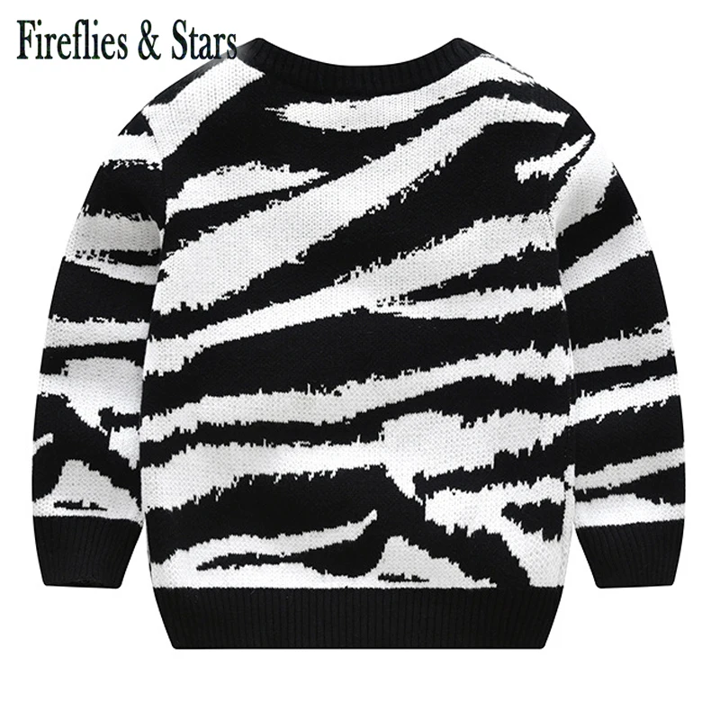 Forår Efterår baby pullover drenge strik børn sweater børn toppe tøj tegnefilm zebra sort hvid jacquard dobby 2 til 6 år