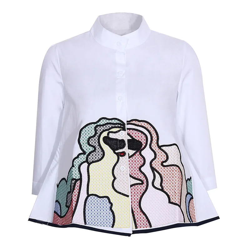Forår Sommer Broderi Print Bluser Kvinder Casual Tre Kvart Ærme Mode Bluse Shirt Top For Kvinder 2021 Ny