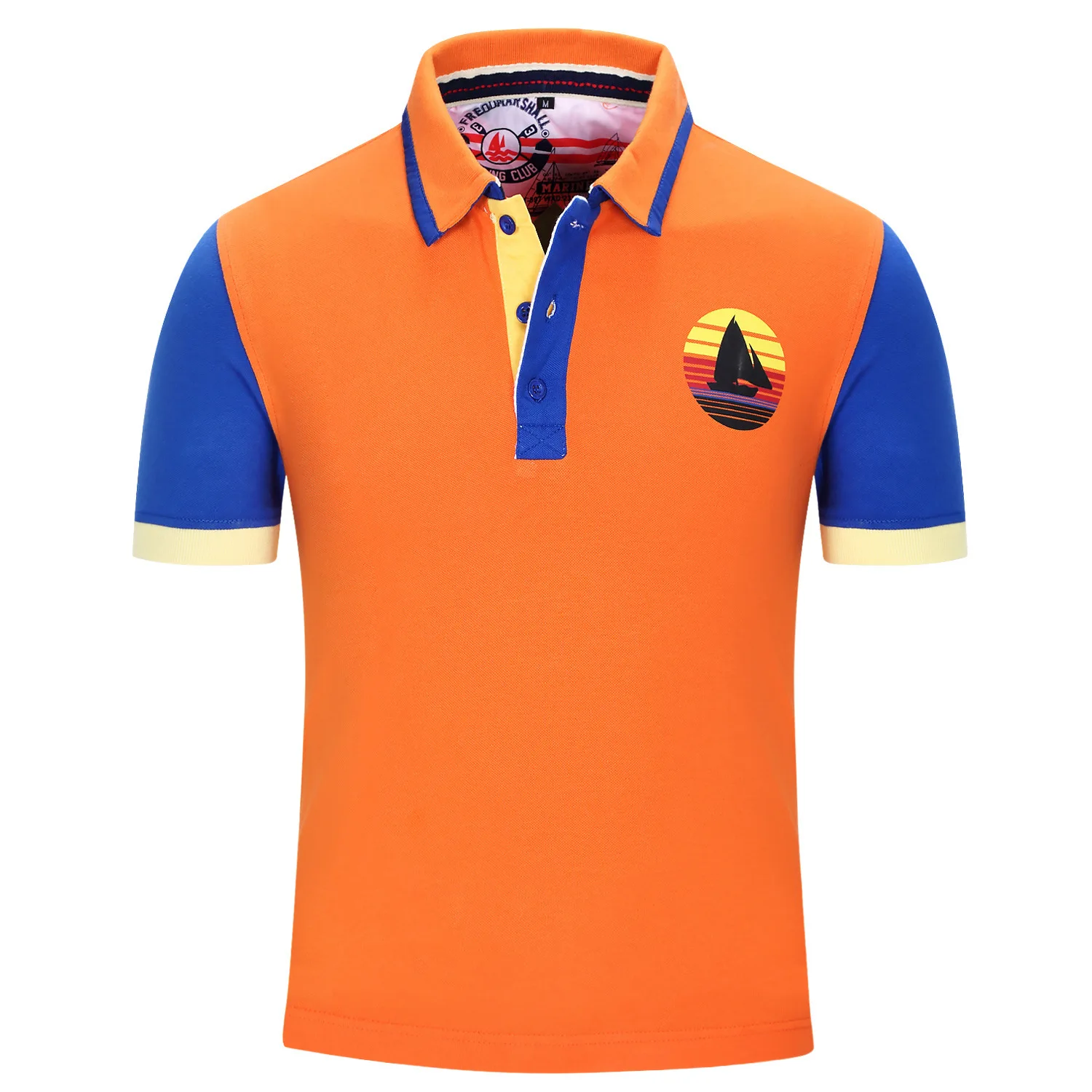 Fredd Marshall Herre Polo Shirt Fashion Herre Solid Polo Casual Toppe for at Man Patchwork Bomuld Plus Size Orange Gul Blå N10