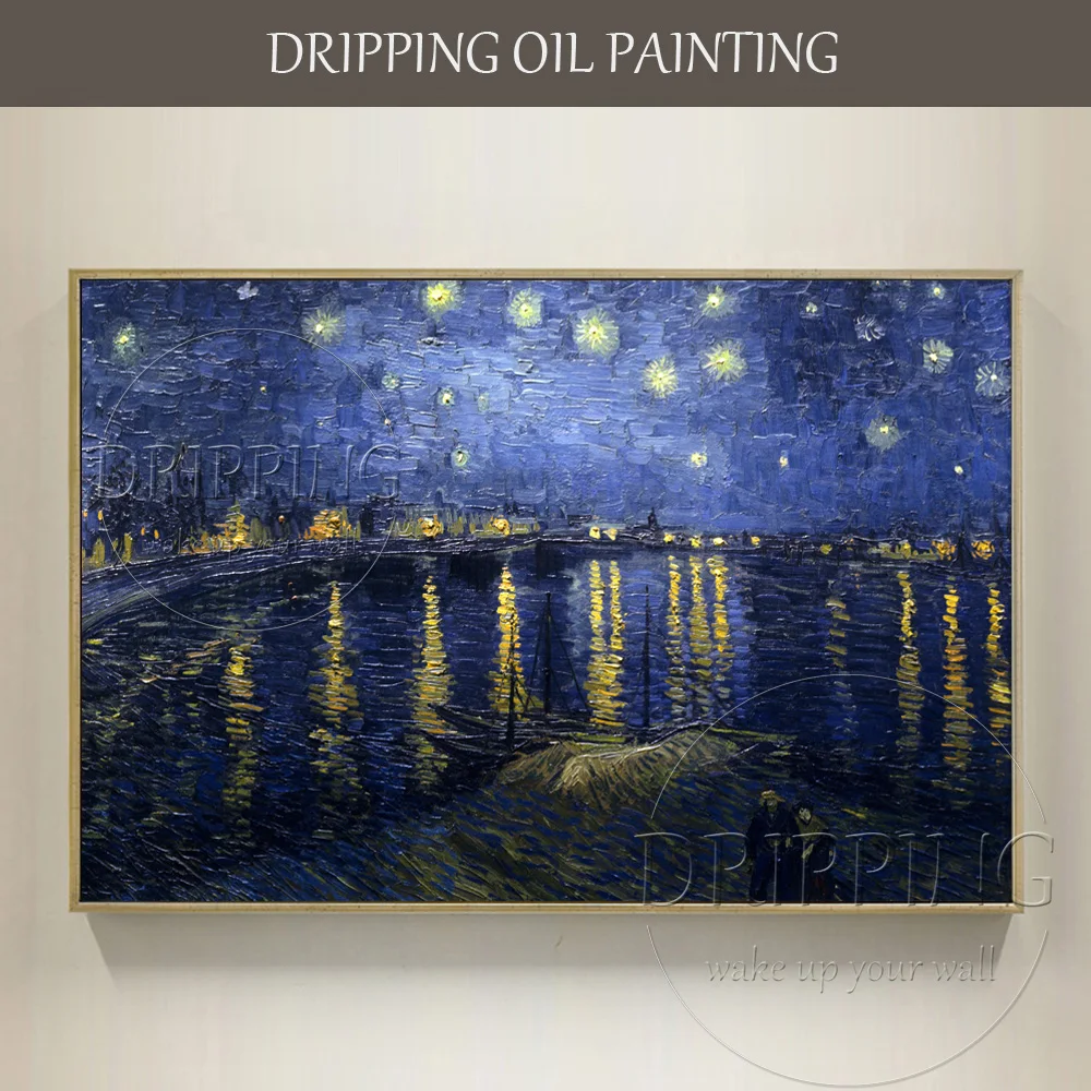 Fremragende Kunstner Reproducere Van Gogh 1888 er Stjerneklar Nat Olie Maleri til Væggen Indretning håndmalet Oil Painting Landskab Nat