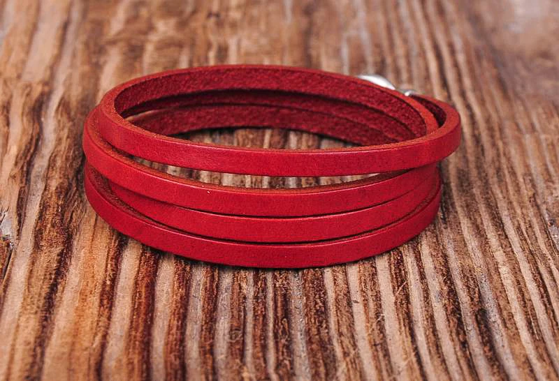 G324 Red Cool Legering Infinity-Lås Læder Multi Wrap Armbånd, Manchet Mænds Ny
