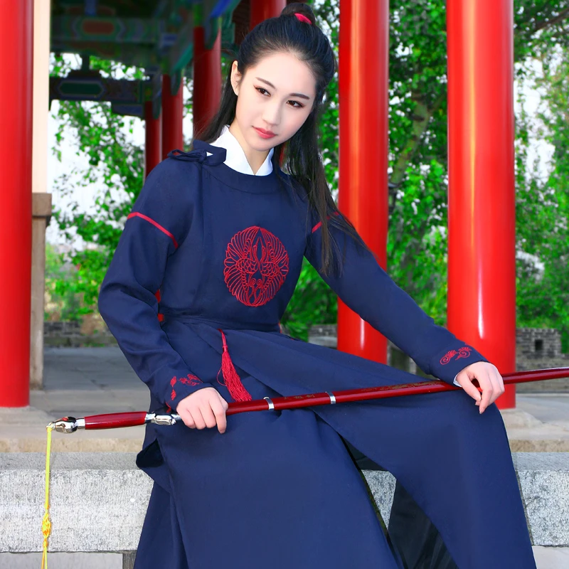 Gamle Kinesiske Kostume Tang-Dynastiet Etniske Lange Ærmer Hanfu Folkedans Robe Traditionel Kinesisk Stage Performance Tøj
