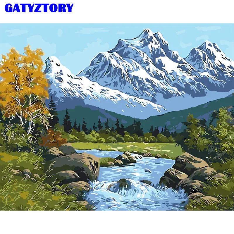 GATYZTORY 60x75cm Ramme DIY-Maleri Af Numre Kit Sne Bjerg Landskab Væg Kunst Billedet Lærred Painitng Håndmalet For Kunst