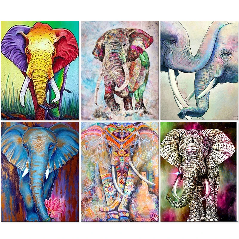 GATYZTORY DIY-Maleri Af Tal, Farve Elefant Håndmalet oliemaleri, Tegning På Lærred Voksne Børn Gave Wall Decor