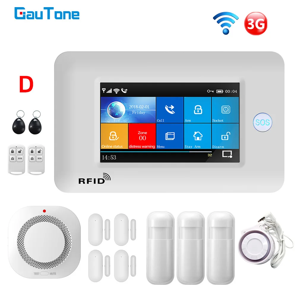 GauTone PG106 WiFi + 3G-GSM Alarm System Wireless Home Security System kit Støtte APP til Fjernbetjening Med RFID bevægelsessensorer