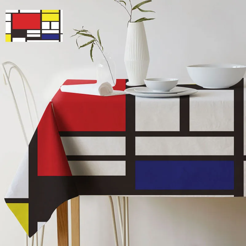 Geometriske Farve Kunst Mondrian Plaid Mønster Udsmykning Stil, Vandtæt Linned, Duge Hjem Galleri Bruser Dekorative Dug