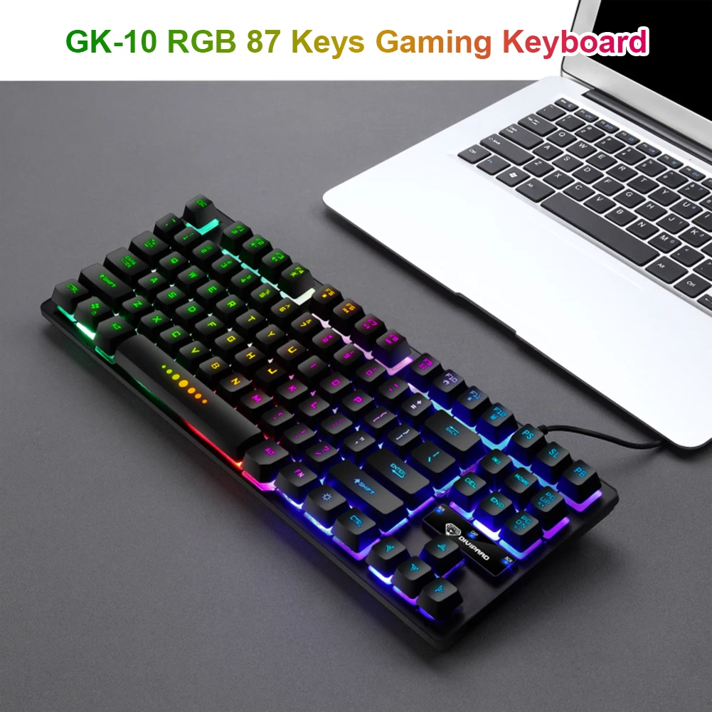 GK-10 Gaming Tastatur Gamer-tastatur, RGB Kabel Baggrundslys 87 Taster Tastatur Stationær PC, Bærbar Computer Gaming-Tastaturer