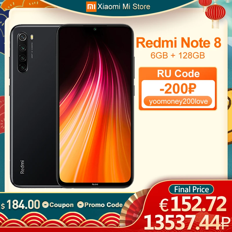 Global ROM Xiaomi Redmi Note 8 6GB RAM 128GB ROM Mobiltelefon Snapdragon 665 Octa Core 48MP Quad Kamera 6.3