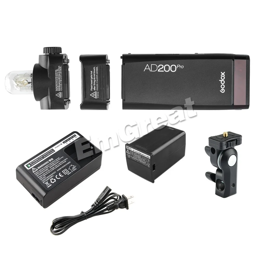 Godox AD200Pro Lomme Flash Lys 200Ws TTL 2,4 G 1/8000 HSS 500 Fuld Power Blinker 0.01-2.1 s Genanvendelse 2900mAh Batteri - / Xpro