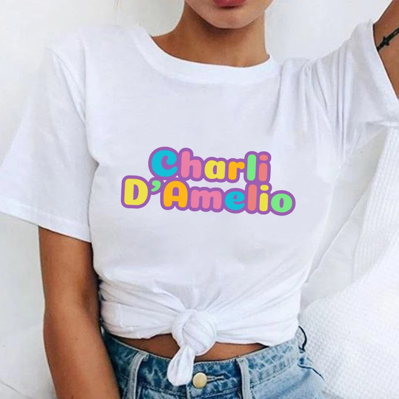 Grafiske Tees Kvinder Tøj Charli D'Amelio Print af 90'erne Kawaii Kvindelige Tshirt Sommer O-hals Hipster Sjove T-shirts Camisetas Mujer
