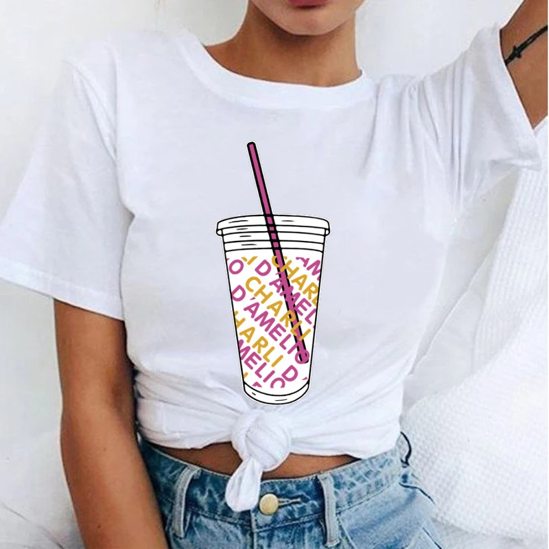 Grafiske Tees Kvinder Tøj Charli D'Amelio Print af 90'erne Kawaii Kvindelige Tshirt Sommer O-hals Hipster Sjove T-shirts Camisetas Mujer