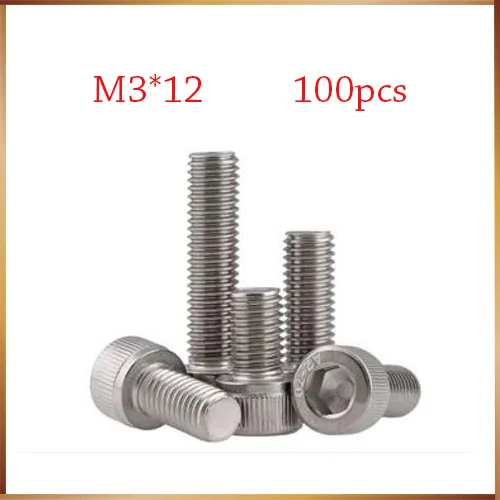 Gratis Forsendelse 100pcs/Masse Metrisk Gevind DIN912 M3x12 mm M3*12 mm, 304 Rustfrit Stål Hex Socket Hoved Cap Skrue Bolte