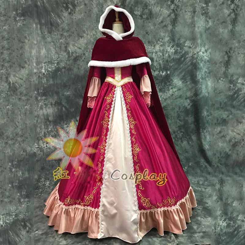 Gratis Forsendelse Fashion Prinsesse Red Cosplay Kostume Belle Dress & Kappe For Kvinder Halloween Fest Kostumer