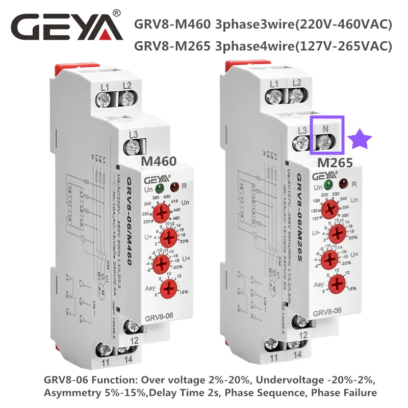 Gratis Forsendelse GEYA GRV8-06 3 Fase Fejl fasefølge Spænding Overvågning Relæ Spænding Sensing Beskyttelse Relæ 460V