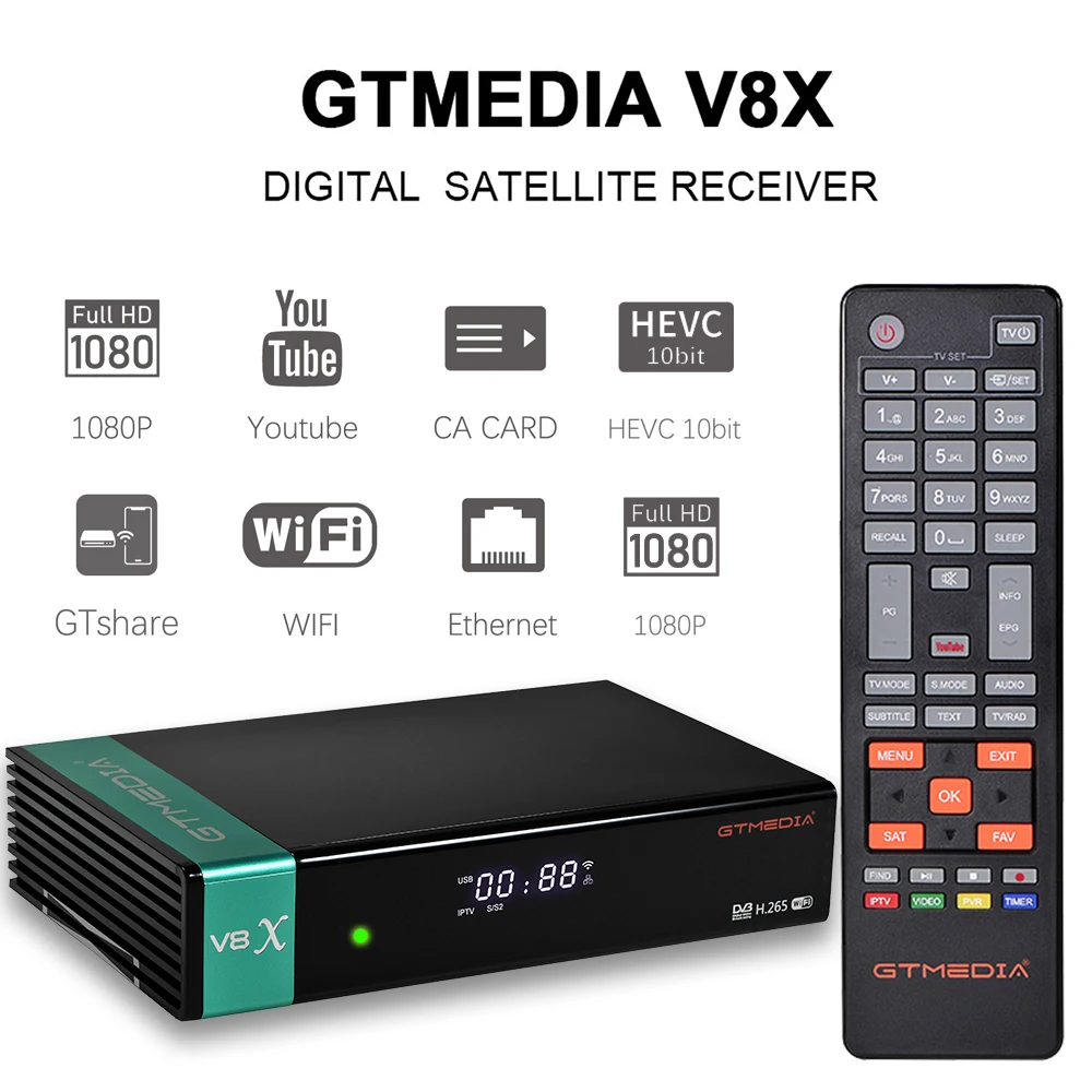 GTMEDIA V8X satellitmodtager, DVB-S/S2/S2X støtte spanien i Europa boks og Albertis/Tivusat/BBC Satback Opgradere V8 NOVA V8 PRO2