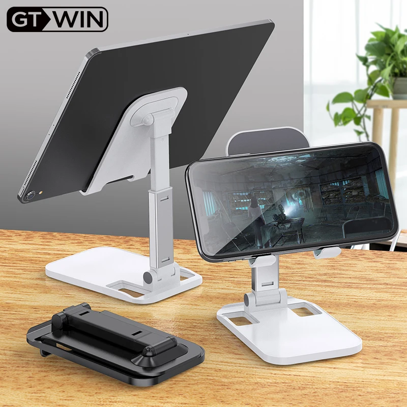 GTWIN Metal Stationær Tablet-pc Holder tabelcelle Sammenklappelig Udvide Support Mobiltelefon Holder Stand Til iPhone, iPad Justerbar