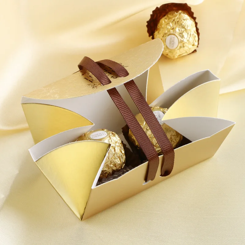 Guld Papir, Candy Box FERRERO ROCHER gavepose Bryllup Fordel gaveæsker Baby Shower Favoriserer Fødselsdag Part Forsyninger Jul