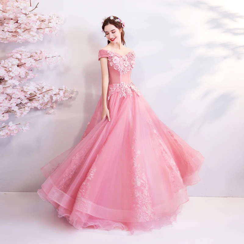 Gå Ved siden af Dig, Pink Pynt Prom Kjoler Bolden Kjole Fra Skulder Lang Kæreste Aften Kjoler vestido de noiva abendkleider