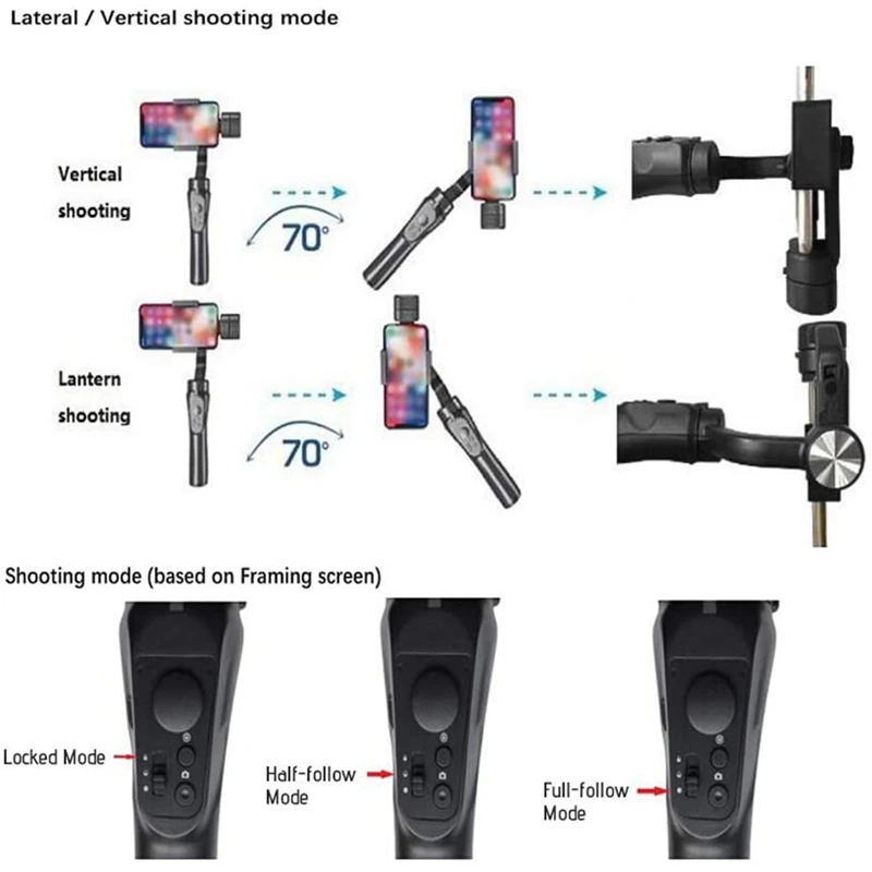 H4 Håndholdte Gimbal Stabilizer 3 Akse Video Recorder Holder Action Kamera Face Tracking Smartphone Stabilizer (billedstabilisering) med Stand