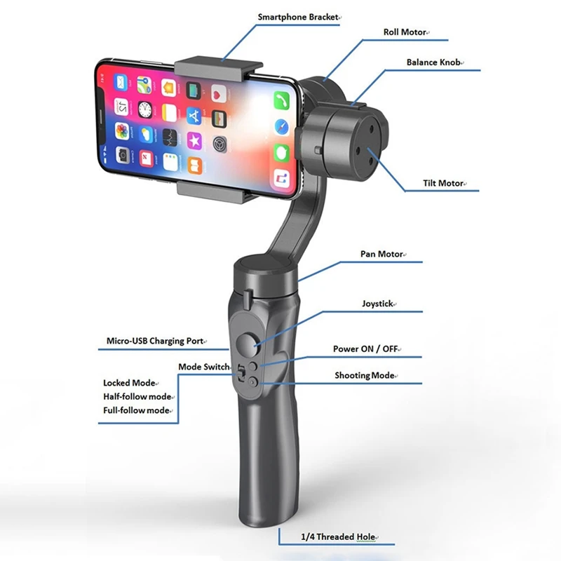 H4 Håndholdte Gimbal Stabilizer 3 Akse Video Recorder Holder Action Kamera Face Tracking Smartphone Stabilizer (billedstabilisering) med Stand