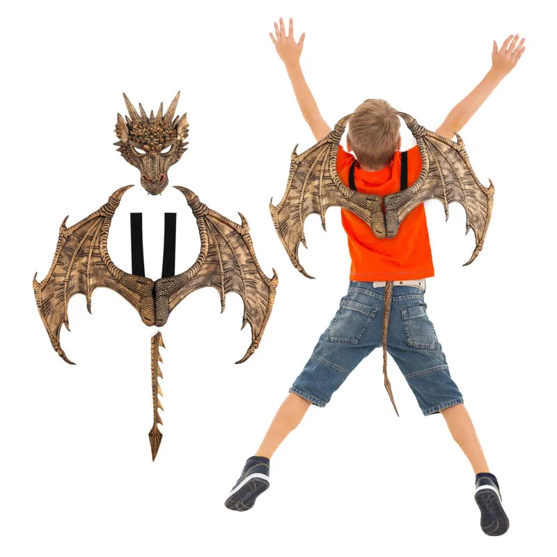 Halloween Gave Carnival Part, Kids Cosplay Prop Dragen Fløj maske, Hale Børn Drage Kostume