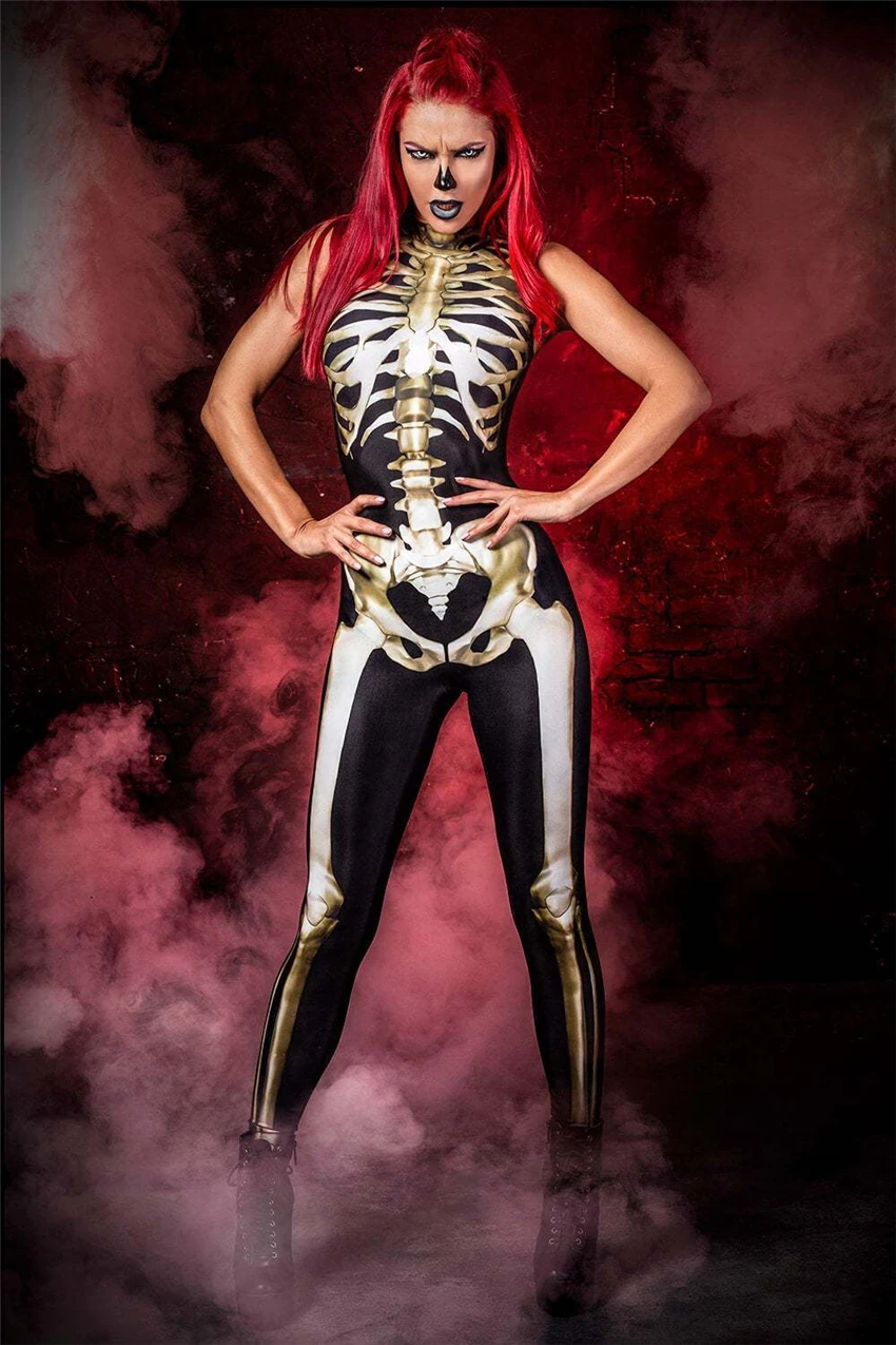 Halloween Kostumer til Kvinder, Sexet Cosplay Buksedragt Day of The Dead, Toppe, Shorts Sæt 3D-Skelet Printed Heldragt, Carnival Part
