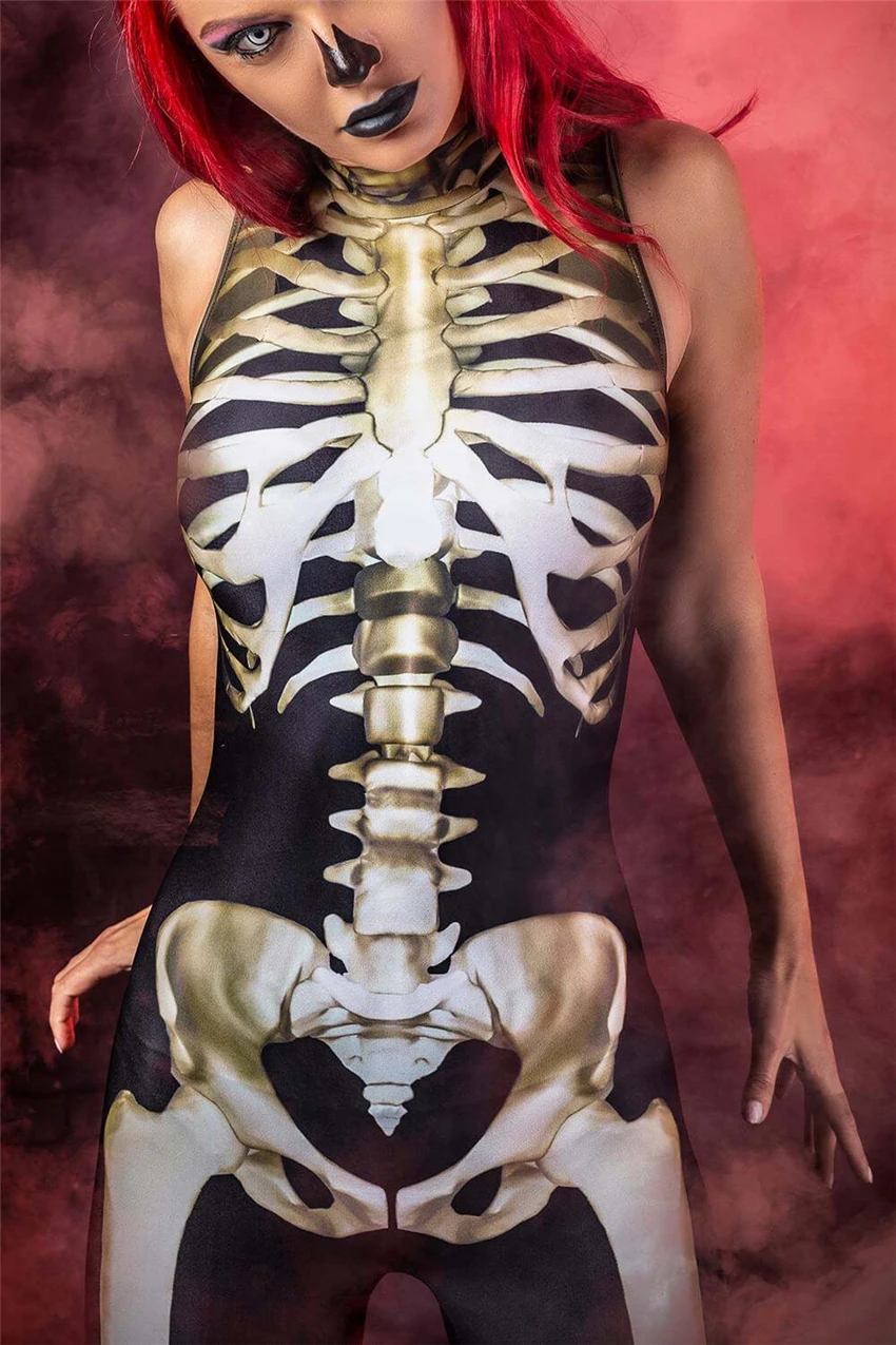 Halloween Kostumer til Kvinder, Sexet Cosplay Buksedragt Day of The Dead, Toppe, Shorts Sæt 3D-Skelet Printed Heldragt, Carnival Part