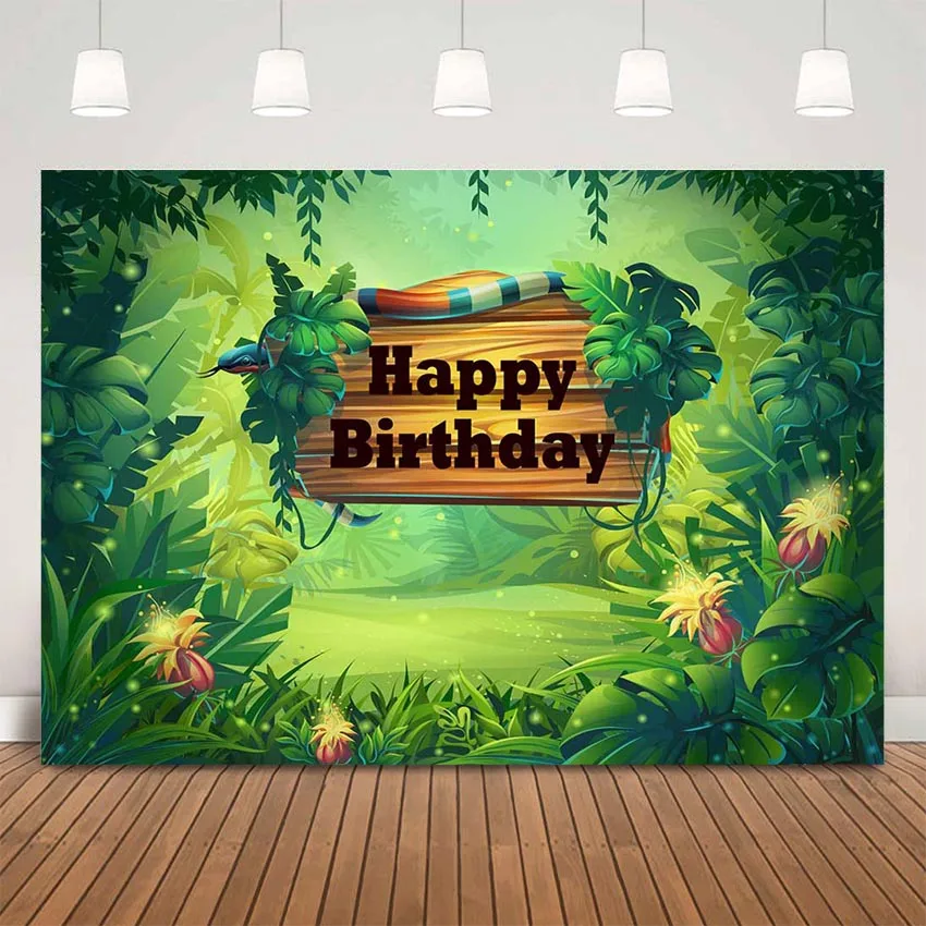 Happy birthday party baggrund safari, jungle tema baggrund til foto-studio regnskov slange photo booth baggrund prop