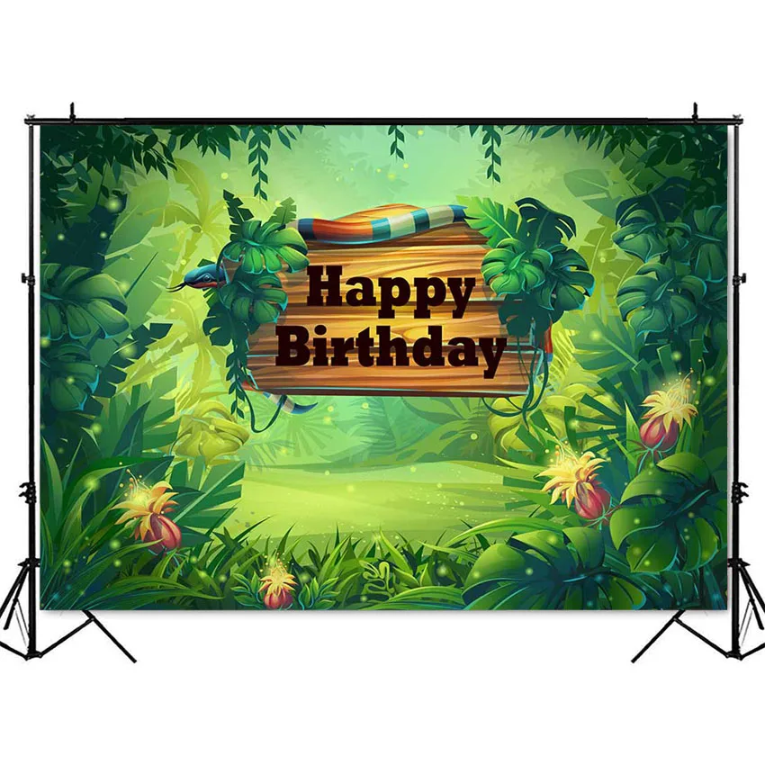 Happy birthday party baggrund safari, jungle tema baggrund til foto-studio regnskov slange photo booth baggrund prop