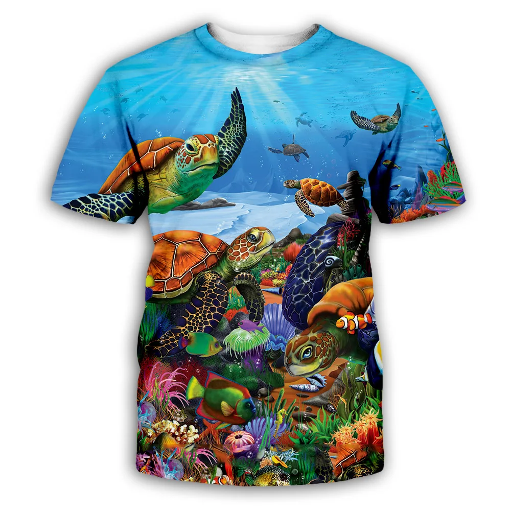 Havets Farverige Fisk-Sværdfisk Skildpadde unisex 3D-Print Kvinder Mænd Harajuku T-shirt Sommer T-shirt Afslappet God Kvalitet plus TU01