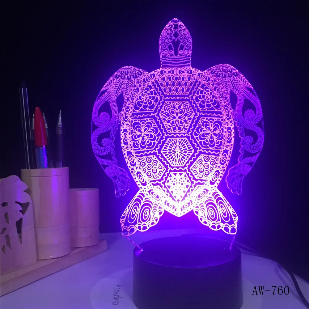 Havskildpadder 3D-Lampe LED Tryk Lys Farverige Lampe Fødselsdag Dekoration Figurer Bord Lampe Til Kid Legetøj Gave AW-760