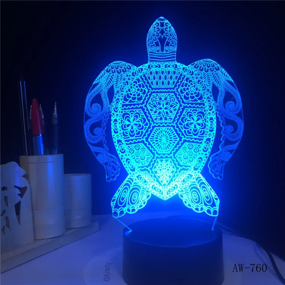Havskildpadder 3D-Lampe LED Tryk Lys Farverige Lampe Fødselsdag Dekoration Figurer Bord Lampe Til Kid Legetøj Gave AW-760