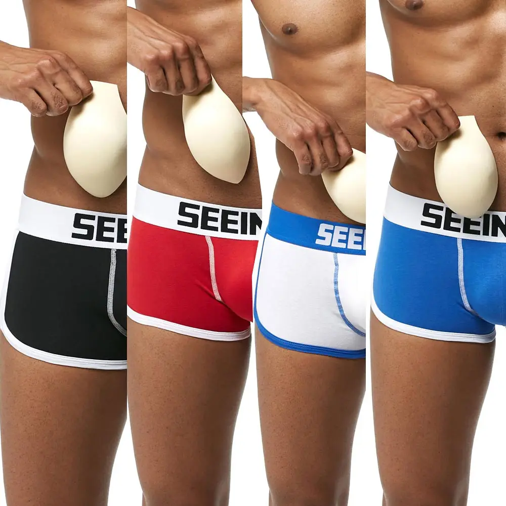 Hele Salg mænds mode underwear Push-up Pad kuffert boksere bomuld sexet lav talje underbukser calzoncillos Drop-shipping 4stk