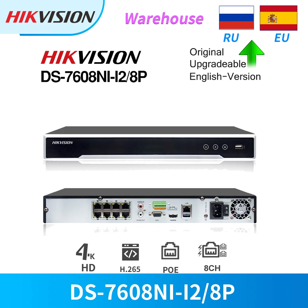 Hikvision Oprindelige 8CH 12MP 8POE NVR DS-7608NI-I2/8P til POE Kamera Max antal 2SATA Network Video Recorder Plug & Play-Understøttelse af dual-os