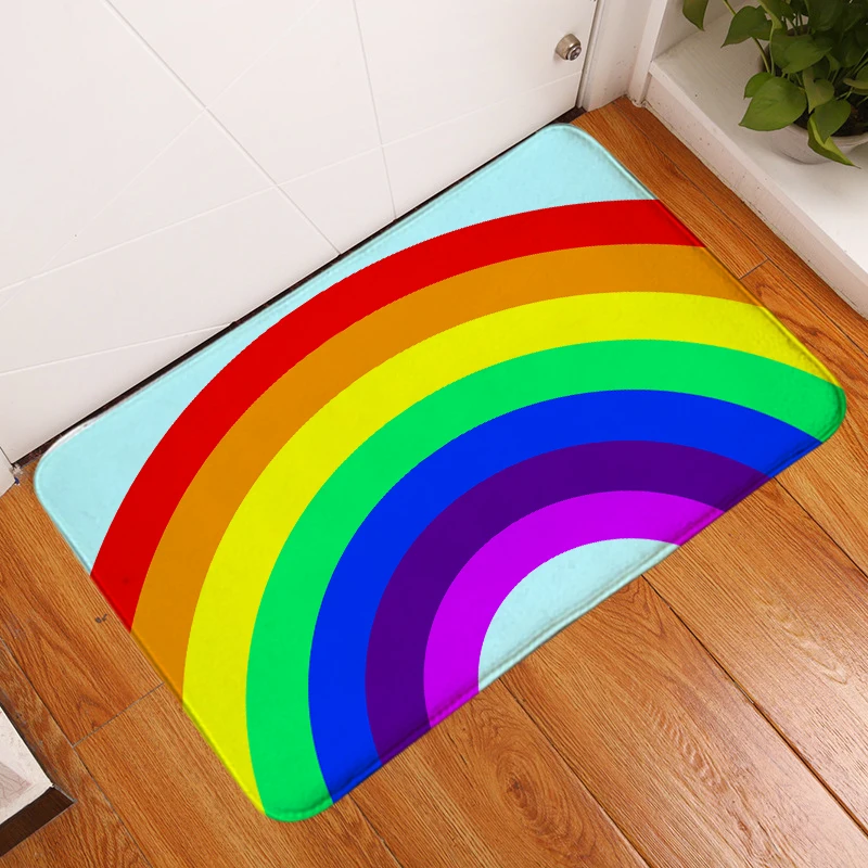 HomeMiYN Nye Bademåtte Rainbow Flannel Trykt Måtte Rektangel Bademåtter Anti Slip Skoindlæg Badeværelse Køkken-Gulvtæppe Indretning