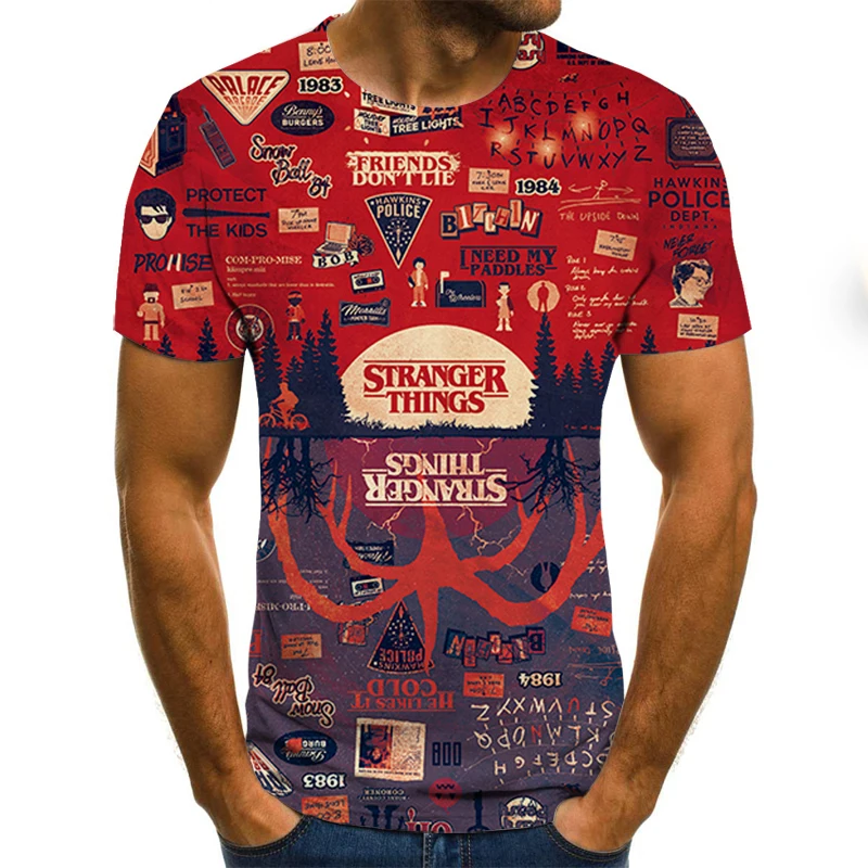 Hot 2020 Sommeren Mænds kortærmet T-Shirt med O-Hals Fashion Kort Ærme Tøj Animationsfilm Mønster 3D Printet T-Shirt-Large Top Tee M