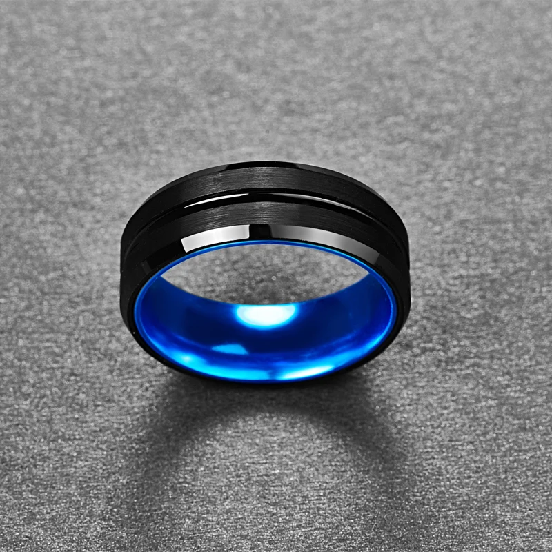 Hot Klassisk Bryllup 8mm Mat Sort Tungsten Ring Himmel Blå Indre Ring For Mandlige Smykker Anillos Tilbehør dropshipping