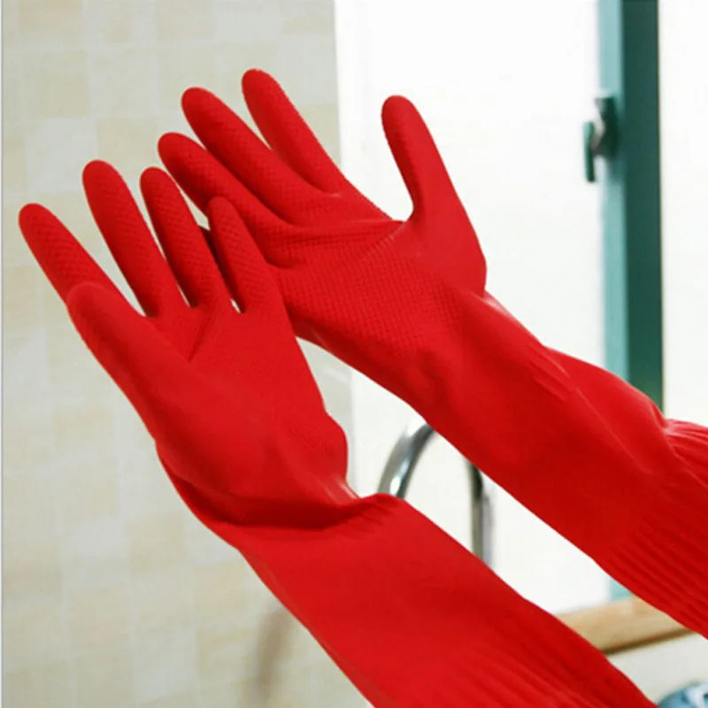 Hot Salg Dame Fleksibel, Komfortabel, Ren Gummi Handsker Rød Opvask Lange Handsker Husholdning Rengøring Handsker Hænder Protector 2