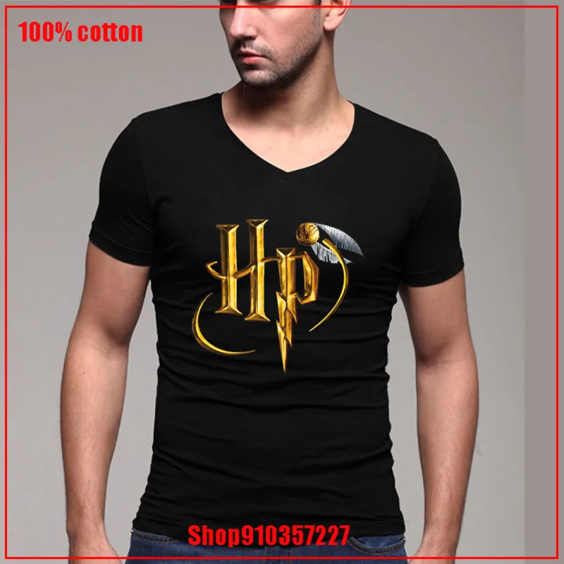 HP Harry Potter-elsker V-hals EU-Størrelse i Bomuld Tshirt Camping Elsker Vintage Hvid Skjorte Anti-Rynke Bomuld Top Tee for mænd