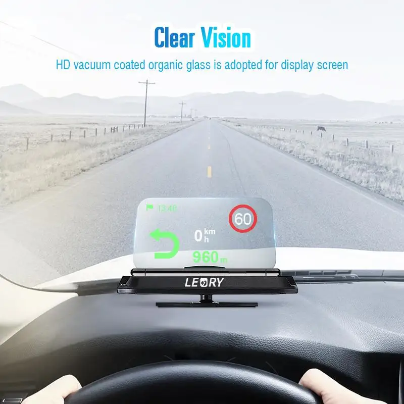 HUD Bil telefonholder Projektion Stå Head-Up Display Bil GPS Navigation Billede Reflektor Beslag KM H km / H Hastighed Detektor