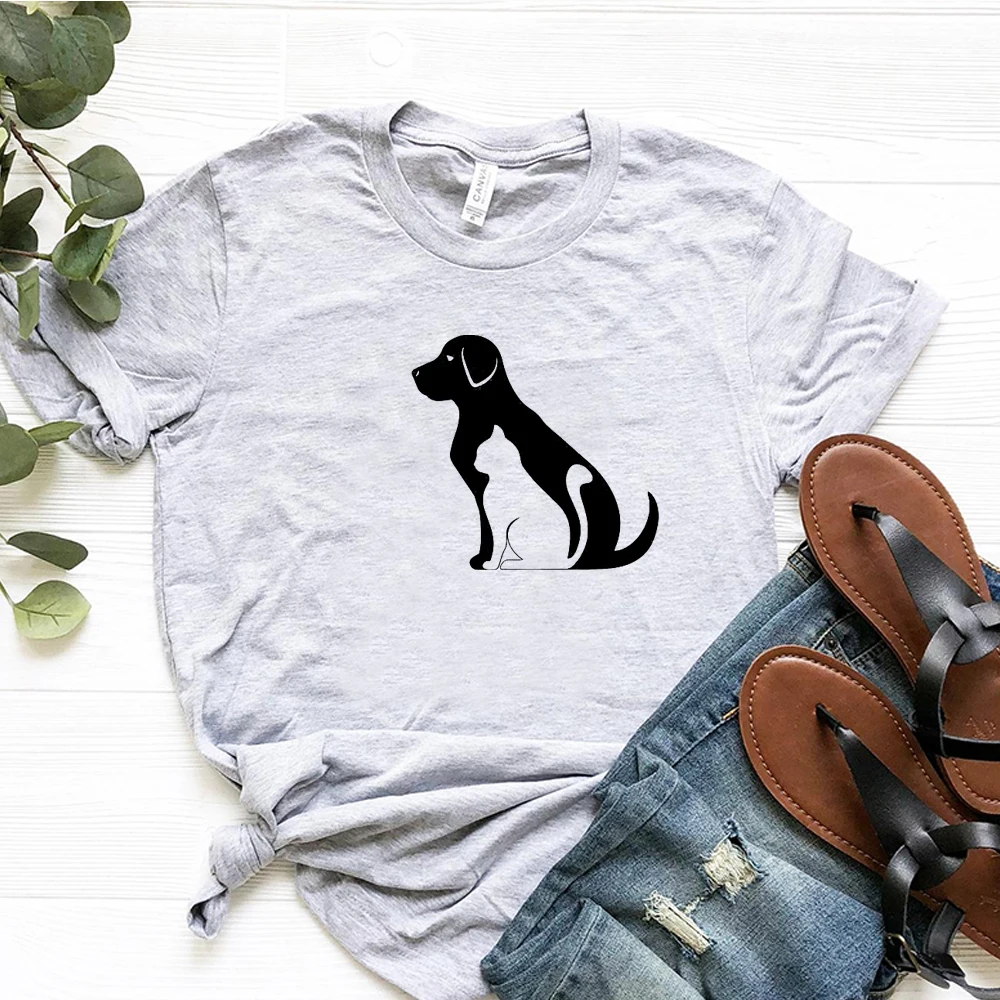 Hund og Kat Sjov Trykt Kvinder T-Shirts Kæledyr Elsker Grafisk T-shirt Sommer Mode kortærmet Tshirt Dog Mama Tøj Dropship