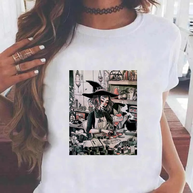 Hvid T Shirt Kvinder, Toppe, Mode Heks Vintage Tshirt 2020 Kvinder Shirts Sommeren Short Sleeve Tee Shirt Femme Goth Camisetas