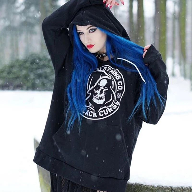 Hættetrøjer til Kvinder Efteråret Gotiske Sweatshirts Grunge Punk 2020 Hoodie Brev Knogle Print langærmet Trøjer til Kvinder Tøj