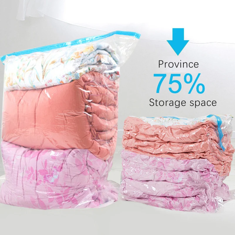 Høj Kapacitet Vakuum Pose Pakke Komprimerede Arrangør for Tæpper, Tøj Gennemsigtig pladsbesparende Seal Bags Foldes opbevaringspose