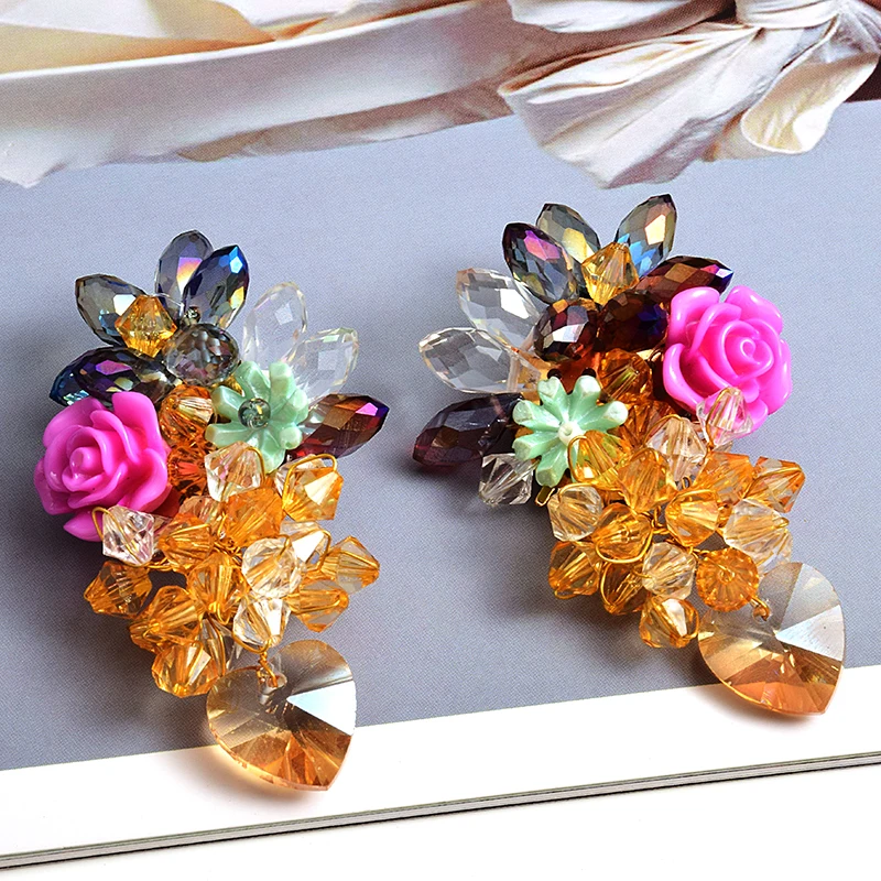 Høj kvalitet håndlavede Farverige krystal Blomst øreringe Nye mode drop øreringe Smykker Tilbehør Til Kvinder