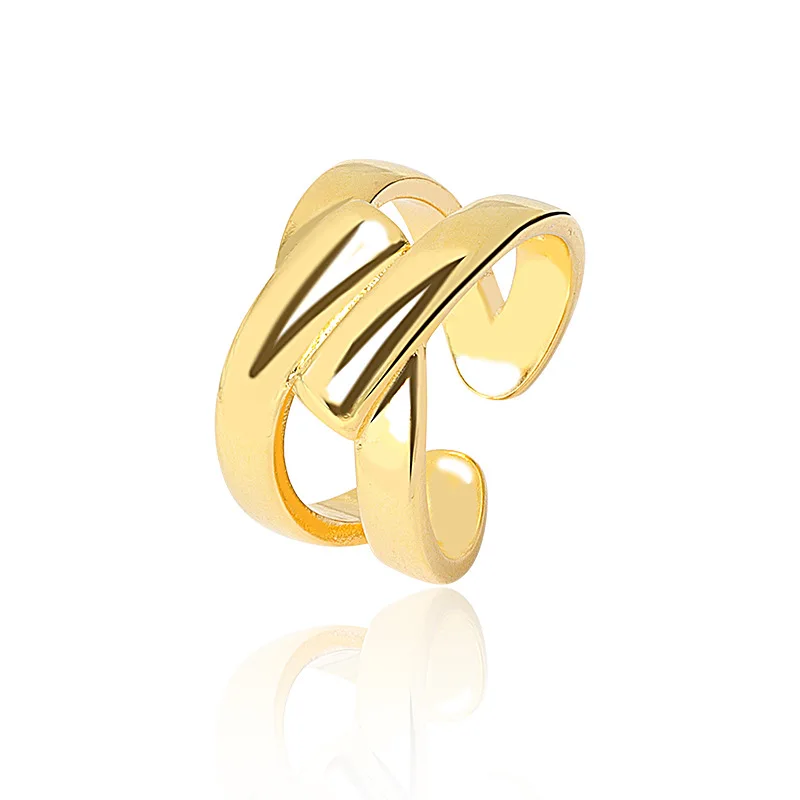 Høj Kvalitet, Mode 925 Sterling Sølv Geometriske interweave guld farve Justerbare Ringe Til Kvinder Engros Smykker