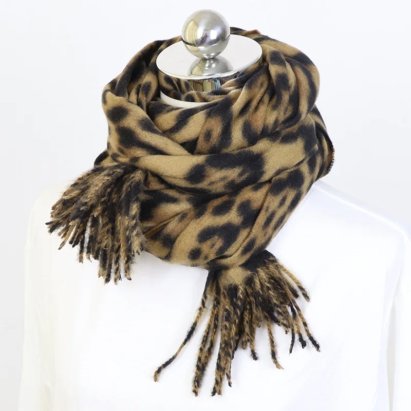 Høj Kvalitet Vinter Varm Cashmere Tørklæde Luksus Brand Designer Leopard Tørklæde Sjal Silke Tørklæde Echarpe Kvindelige Gaver