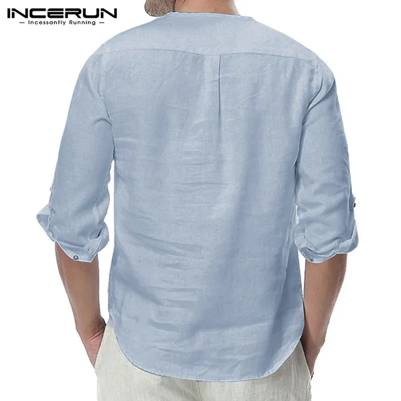 INCERUN Mænd Shirt med Lange Ærmer Bomuld Slim Fit Solid Mænd Casual Bluse Grundlæggende Shirt 2021 Streetwear Mandlige Pullovere Camisa S-5XL