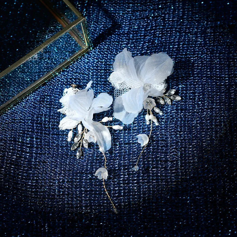 Ins Hotsale Hvid Blomst Brude Slør Krystal Bryllup Hat med Slør, Håndlavet Kvinder Tilbehør