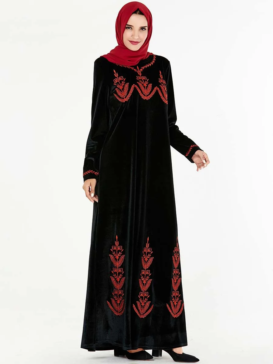 Islamisk Tøj Velvet Muslimske Kvinder Kjole Abaya Kaftan Kimono Lang Robe Jubah Elbise Dubai Tyrkiet Arabisk Marokkanske Hijab Kjoler